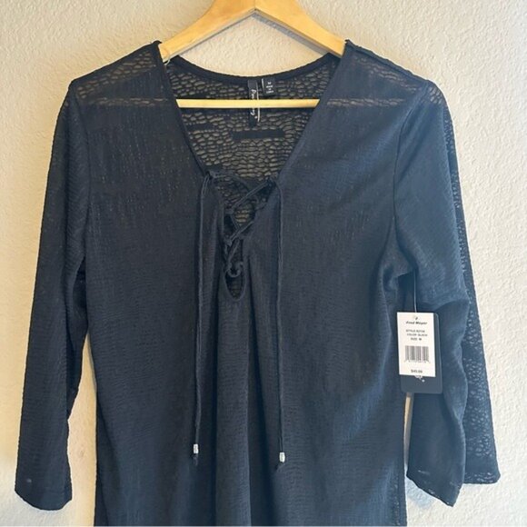 Portocruz Black Lace-Up Swim Cover-Up Tunic M NWT Resort Beach Boho Chic - Picture 4 of 12